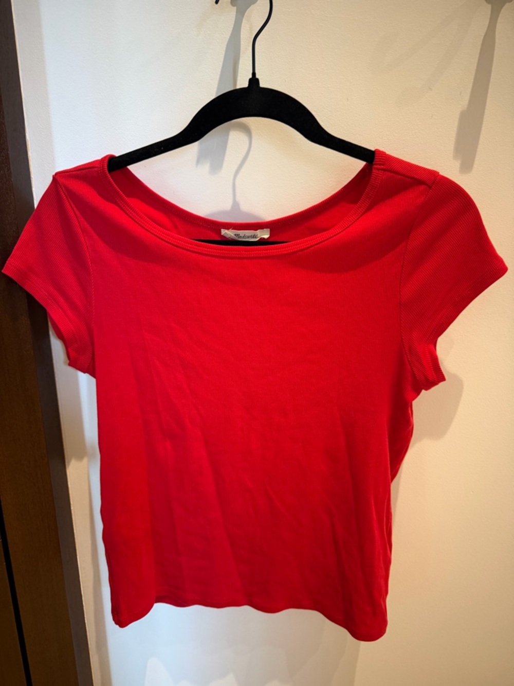 Madewell Classic Red Ribbed Short-Sleeve Women's Top